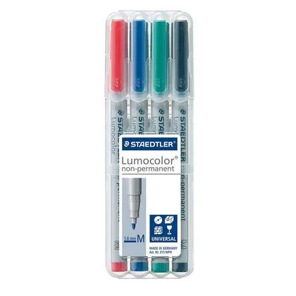 Staedtler Lumograph Non-Permanent, Wet Erase Marker Pens, Medium Tip Refillable Colored Markers, 4 Pack, 315 WP4 (B0007OEDRU)